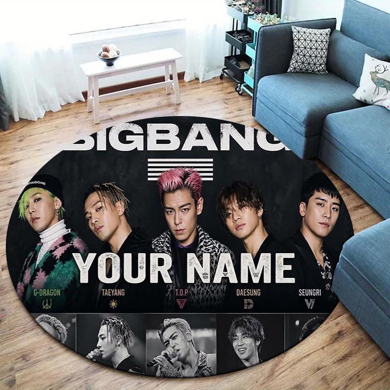Bigbang Music Custom Name Round Area Rug Carpet Rug For Living Room Bedroom Sofa Playroom Decor Nonslip Floor Mat
