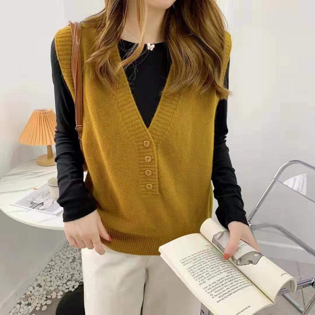 Knitted Vest for Women, New Korean Version, Loose and Stylish Layering Outfit, Sleeveless Sweater, Vest Outfit