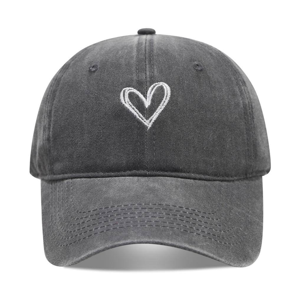 Literary and retro small love embroidery soft top fashion cap women's summer outdoor simple washed baseball cap men's autumn