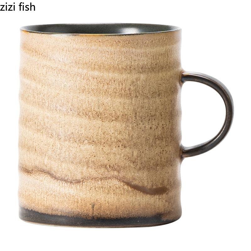 Retro-Kiln-Änderungen Keramikbecher Walnussholzteller Nachmittagstee-Brühbecher Milchbecher Getränkebecher Haushaltsteetassen Wassertassen