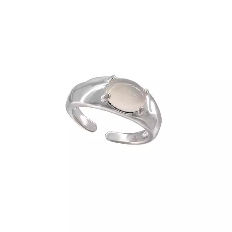 Geometric Minimalist Chic Copper Ring With White Jade Aesthetic For Women Ideal For Wear Everyday