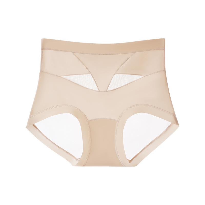 

Plus Size Female Summer Pure To Mesh Ice Silk Extended Crotch Non Mark High Waist Triangle Briefs 4XL тілесний