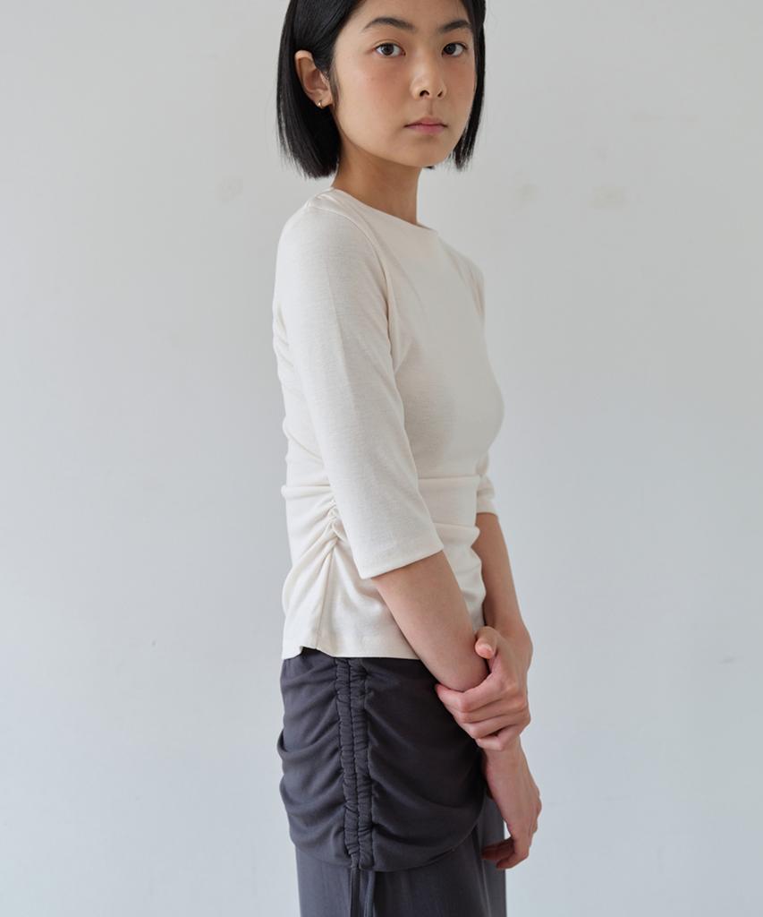 AHWE Shirred Boatneck Top_Ivory