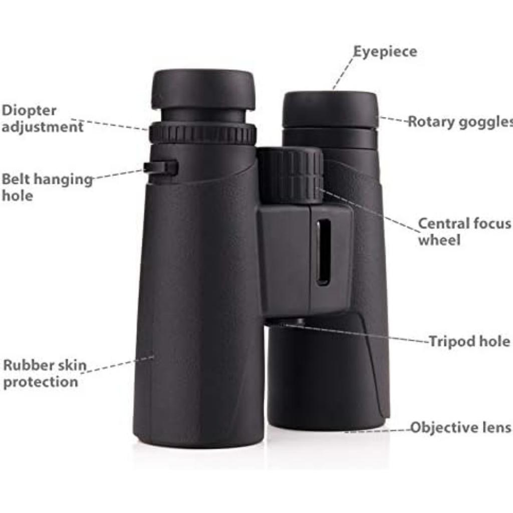 10X42 Professional Binoculars with Smartphone Adapter, Compact Waterproof Low Night Vision Binoculars for Adult Birds Watching Hunting Concert Travel