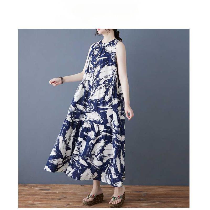 Ladies' Versatile Temperament Retro Loose Stand Up Collar Mid Length Dress