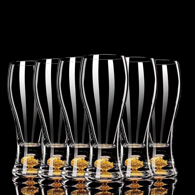 Taza de Cerveza con Lámina de Oro 330/465ml Hogar Vaso de Cerveza Clásico Taza de Vidrio Artesanal Personalizada Taza de Gran Capacidad Copa Específica para Bar