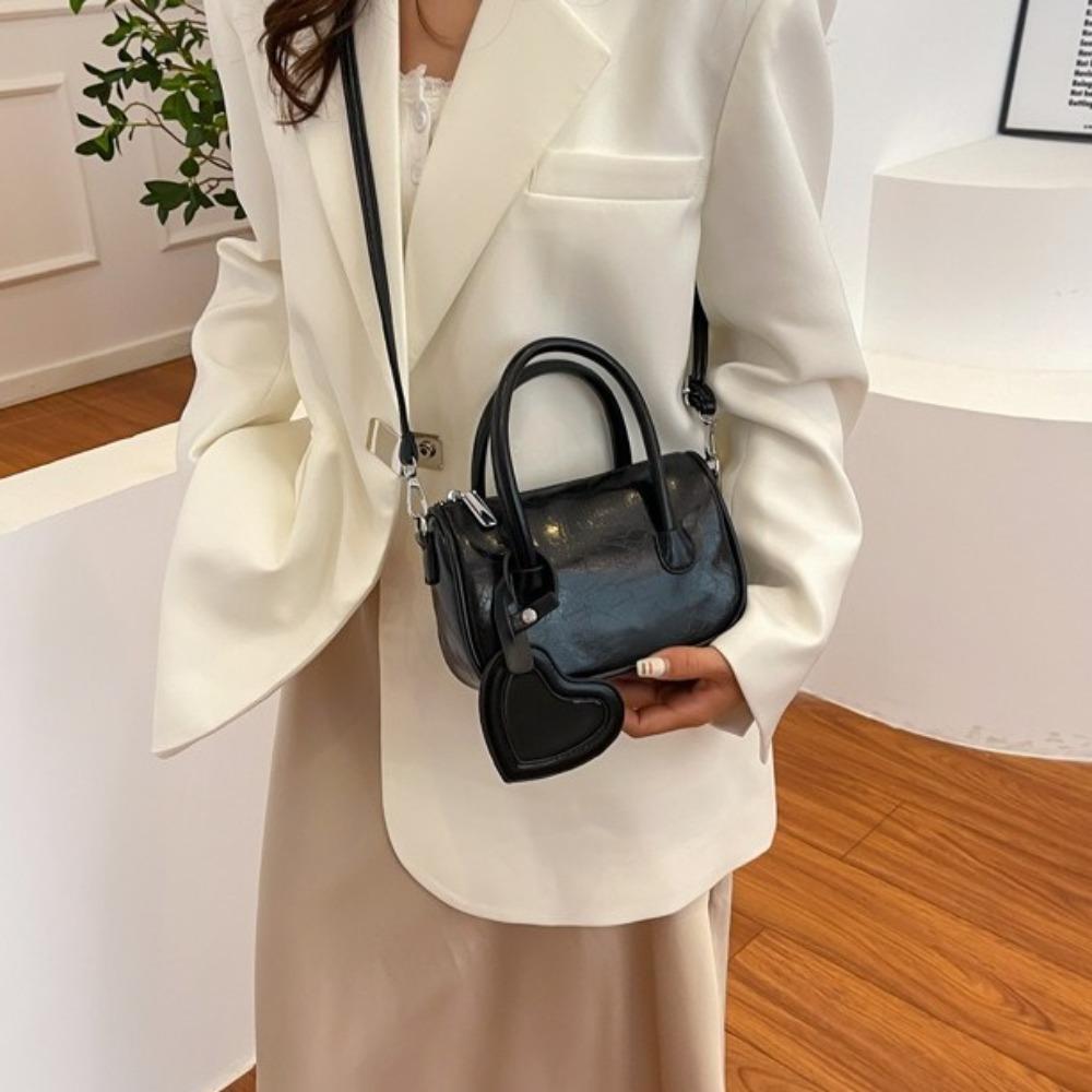Mit Liebe Anhänger Silber Handtasche Leder Satteltasche Elegante PU Bowlingtasche Mädchen/Damen