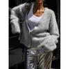 European and American Style Loose Fluffy Knit Cardigan V-Neck Long-Sleeve Imitation Mink Velvet Sweater Coat