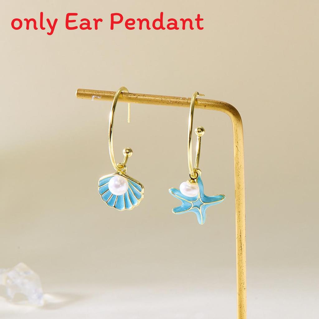 

Summer Shell Pearl Drop Earrings For Women With Alloy And French Asymmetric Design жёлтый