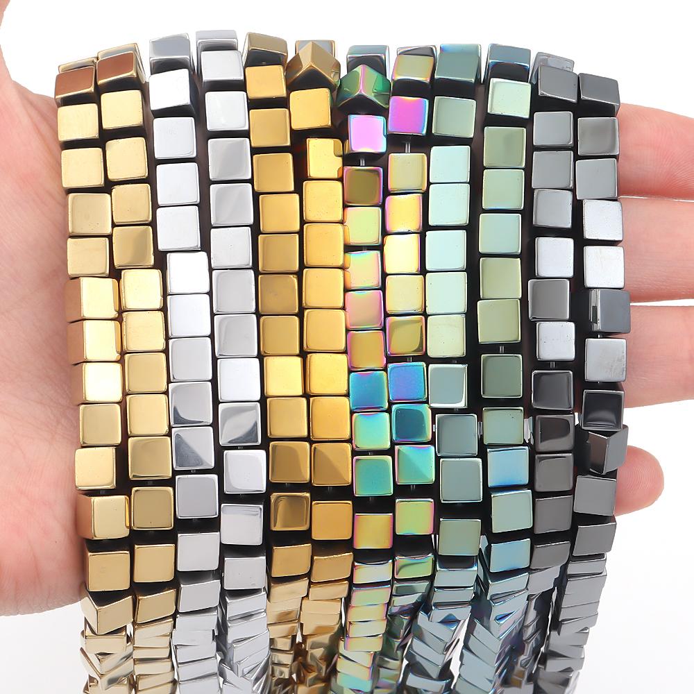 1 Strang 2/3/4/6mm Naturstein Hämatit Perlen Bunt Quadratisch Lose Abstandhalter Würfelperlen Für DIY Schmuckherstellung Armband Halskette