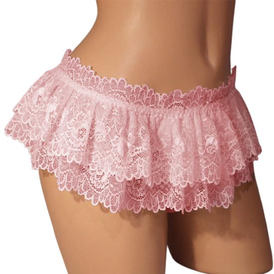 Damen Rock Höschen Spitze Dreieck Unterhose Niedrige Taille Blumenstickerei Rüschen Slips