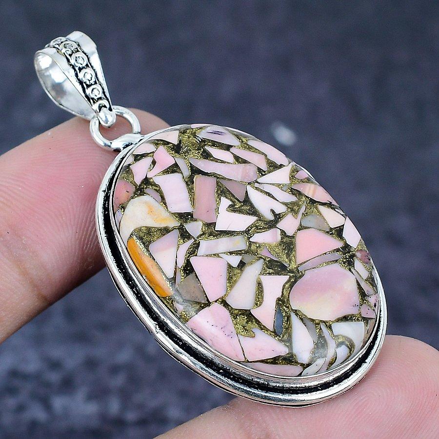 Natural Copper Pink Opal Gemstone 925 Sterling Silver Jewelry Pendant 2.13" Q7E32