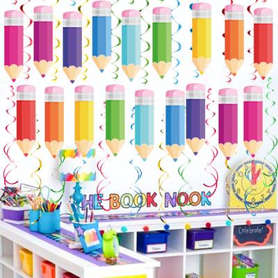 18 Set Back To School Crayon Hanging Swirls Decorations with Cutout Cards Welcome Back To School Ceiling Swirls for Classroom Decor