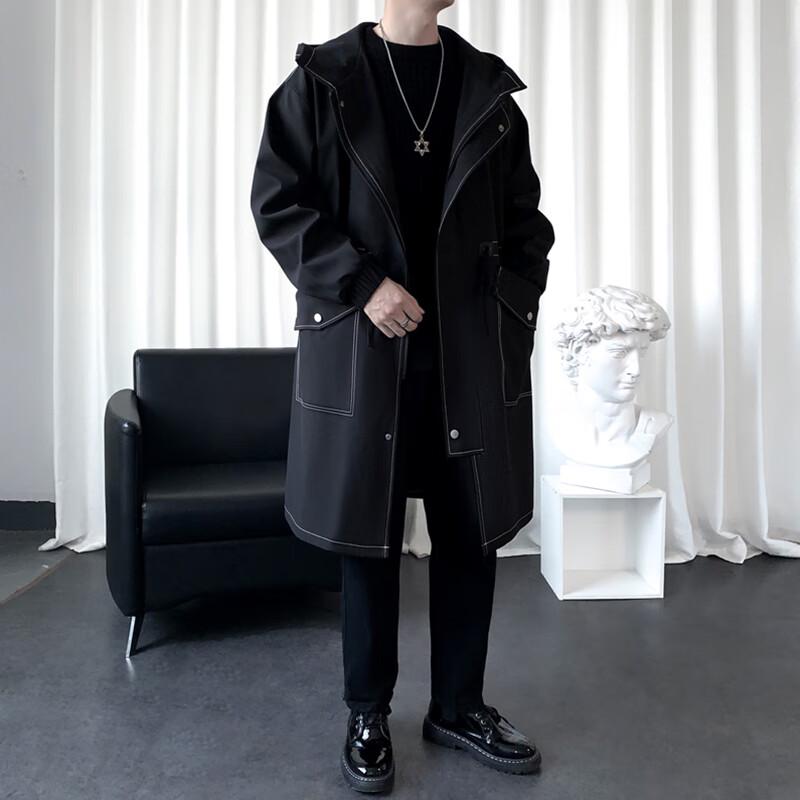 ROMON Men's Mid-Length Hooded Trench Coat