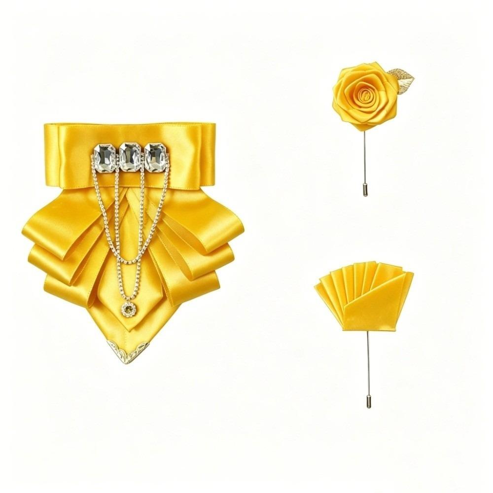 3 pcs/set Exaggerated Collar Bow Tie Brooch Set Rhinestone Wedding Accessory Set Wedding