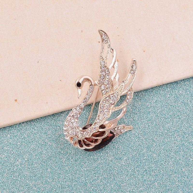 3 Colors Choose Rhinestone Crystal Swan Brooches for Women Elegant Animal Pins Fashion Jewelry