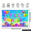 Bright Feliz Cumpleaños Tapestry, 2D Flat Printed with Multicolor Balloons and Gift Boxes for Photo Booth