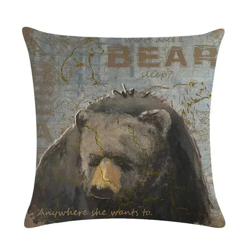 45x45cm Animal Polyester Cushion Cover Bear Pillowcase Wolf Owl Fox Moose Deer Elk Vintage Throw Pillow Cover