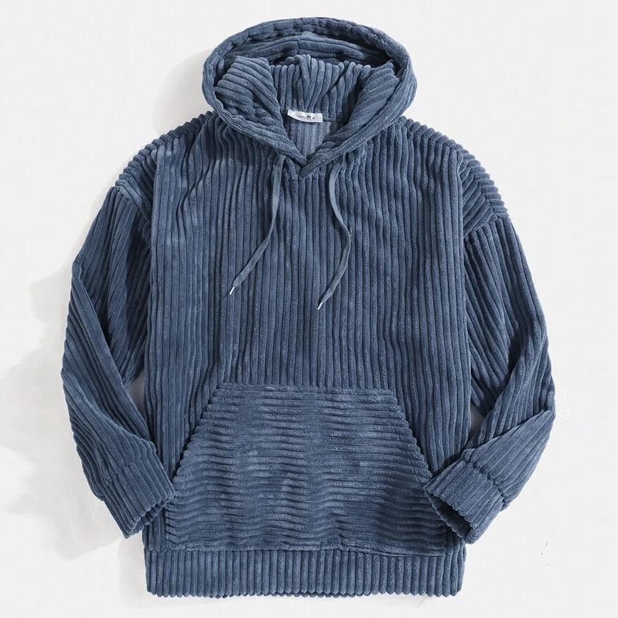 Amazon cross-border European and American style monochrome sweater hooded pocket striped drawstring sweater women s autumn and winter sweater jacket S синий