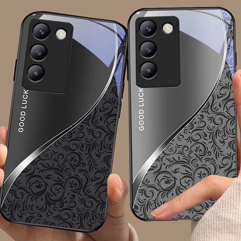 Gradient Pattern For Y72 33S 11 03 36 96 Lite 35 16 Iqoo 12 V40 SE 5G 29 40 21 30 X80 Pro Vivo Tempered Glass Phone Case Black