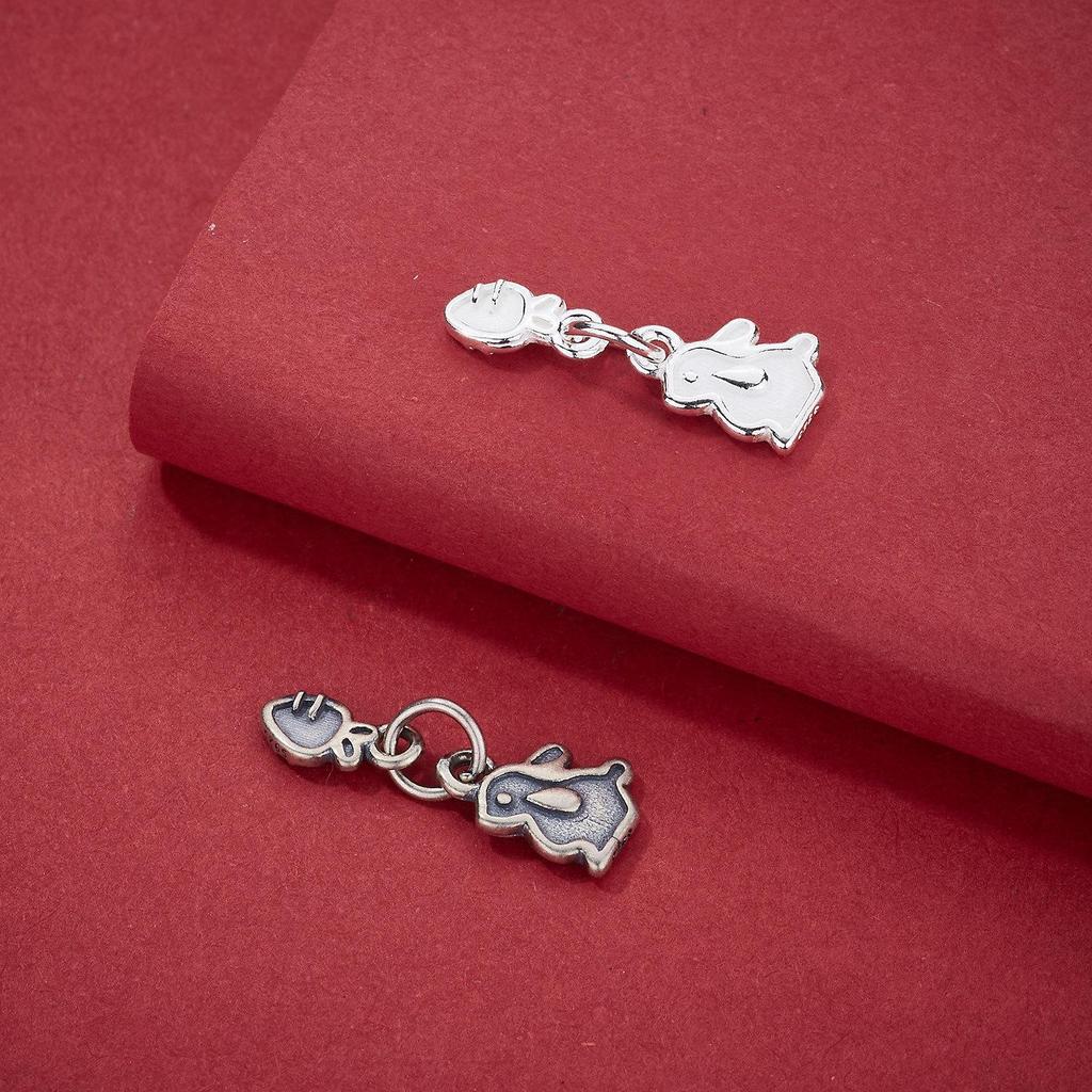 S925 Sterling Silver Cute Rabbit Carrot Pendant for DIY Beading Bracelet