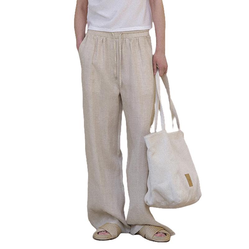 Women's Simple Solid Color Linen Pants with Double Side Pockets, Long Straight Leg, Casual Versatile Spring/Summer Wear