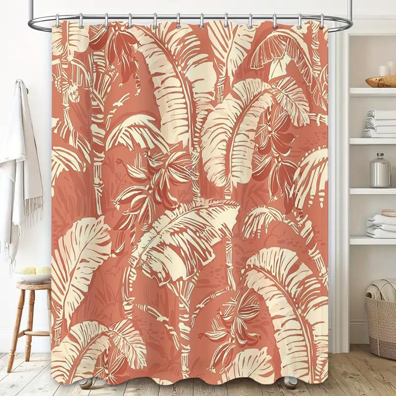 Vintage Floral Print Shower Curtain Set Rustic Boho Style Bathroom Decor for Home Decoration In Red White Color (180x240cm)