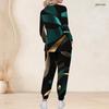 Women Plus Size Black Blue Printed Nurse Scrub Set V Neck Long Sleeve Pocket Top Long Pants