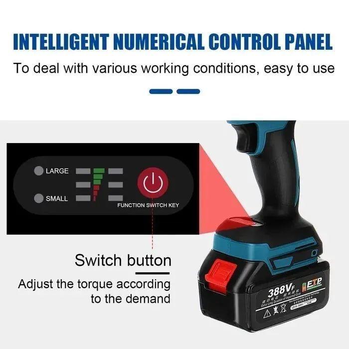 Professionell sladdlös slagnyckel, borstlös, sladdlös, 1/2 tum, 18 V, med två batterier