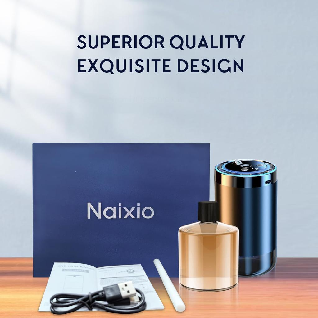 Smart Car Air Freshener, Auto-Sensing Atomization with Adjustable Concentration, USB Rechargeable, 5 Fragrance Modes for Long-Lasting