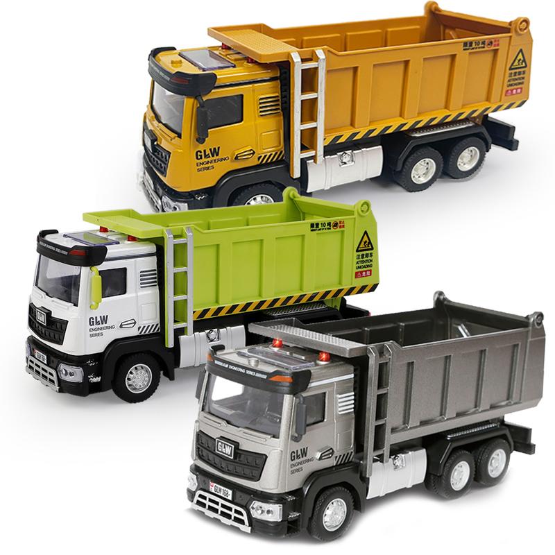 Dump Truck Alloy+Plastic Diecast Model Engineering Transport Play Vehicles Toys Sound Light Pull Back Collection Gift For Kids