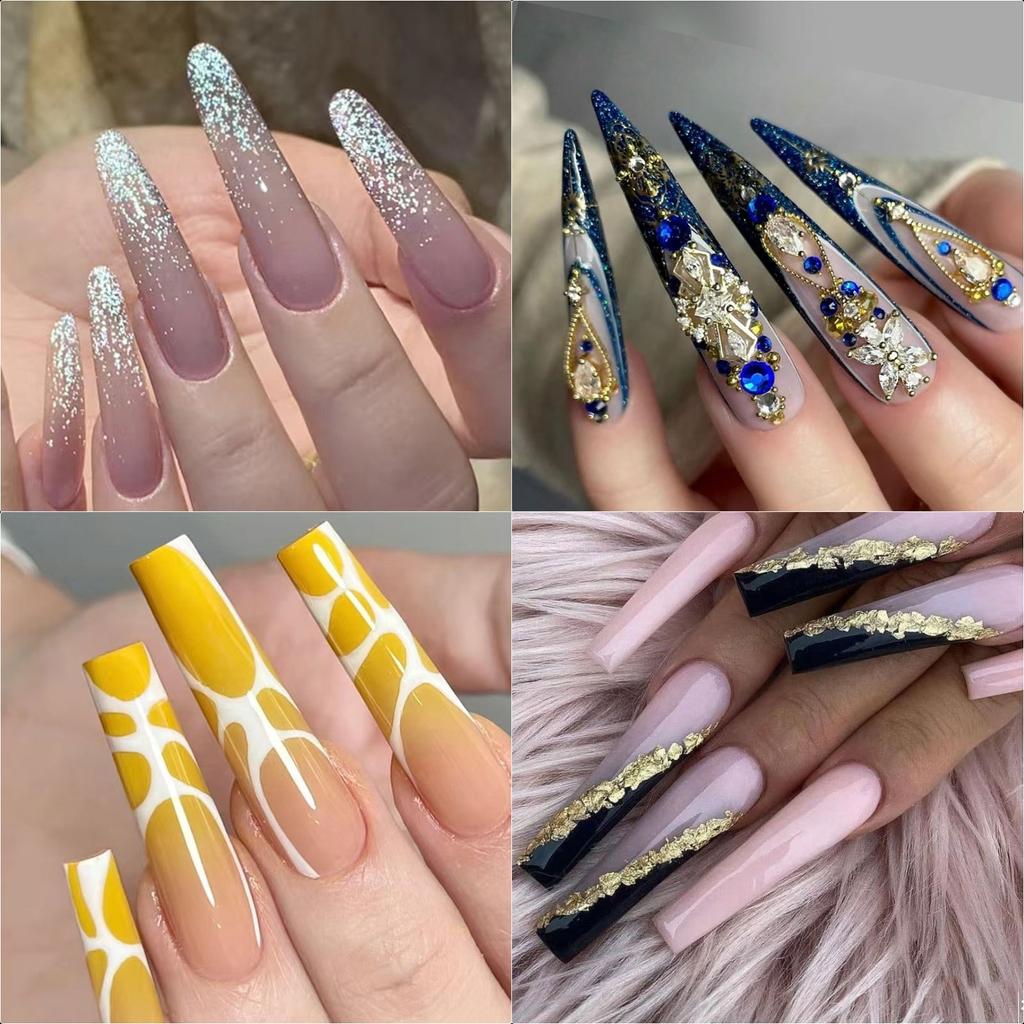 Superlanges und nahtloses 4-in-1-Wasserrohr-Nagelstück, Ballett-Nagelstück, transparenter Vollaufkleber, Denim, 192 Stück pro Box