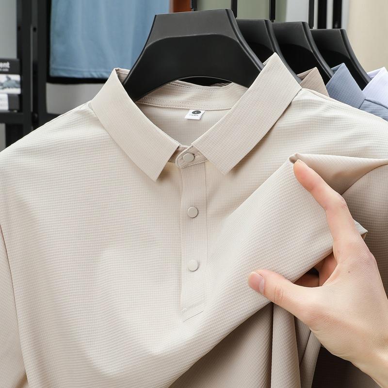 Męska koszulka polo bezszwowa z lodowego jedwabiu Męski T-shirt z czuciem lodu Męski T-shirt z krótkim rękawem z kołnierzykiem, szybkoschnący, chroniący przed słońcem