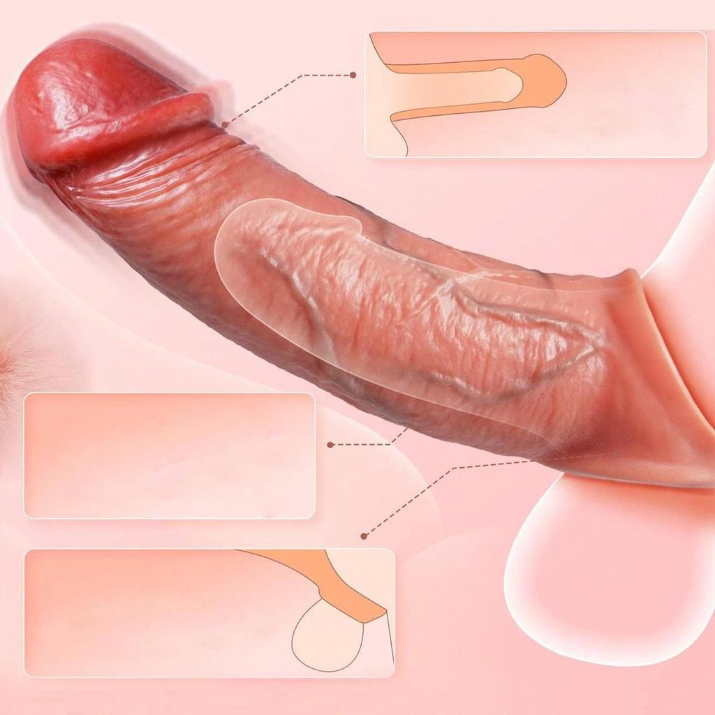 Penis Sleeve Cock Sleeve Vibrator Male Sex Toy Penis Extender Vibrating Cock Ring Remote Control Reusable Realistic Penis