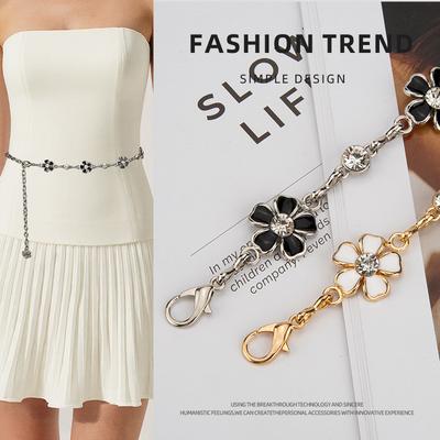 European and American Elegant Metal Waist Chain Women's Rhinestone Flowers Fashionable Versatile Decorative Dress Waist-hugging Ins Belt Women