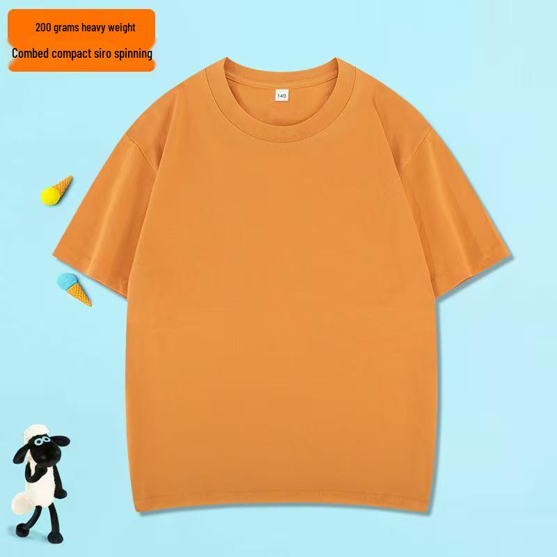 200g Pure Cotton Children's Short Sleeve Round Neck T-shirt – Parent-Child Casual Campus Style, Boys' Plain Color School Uniform Top