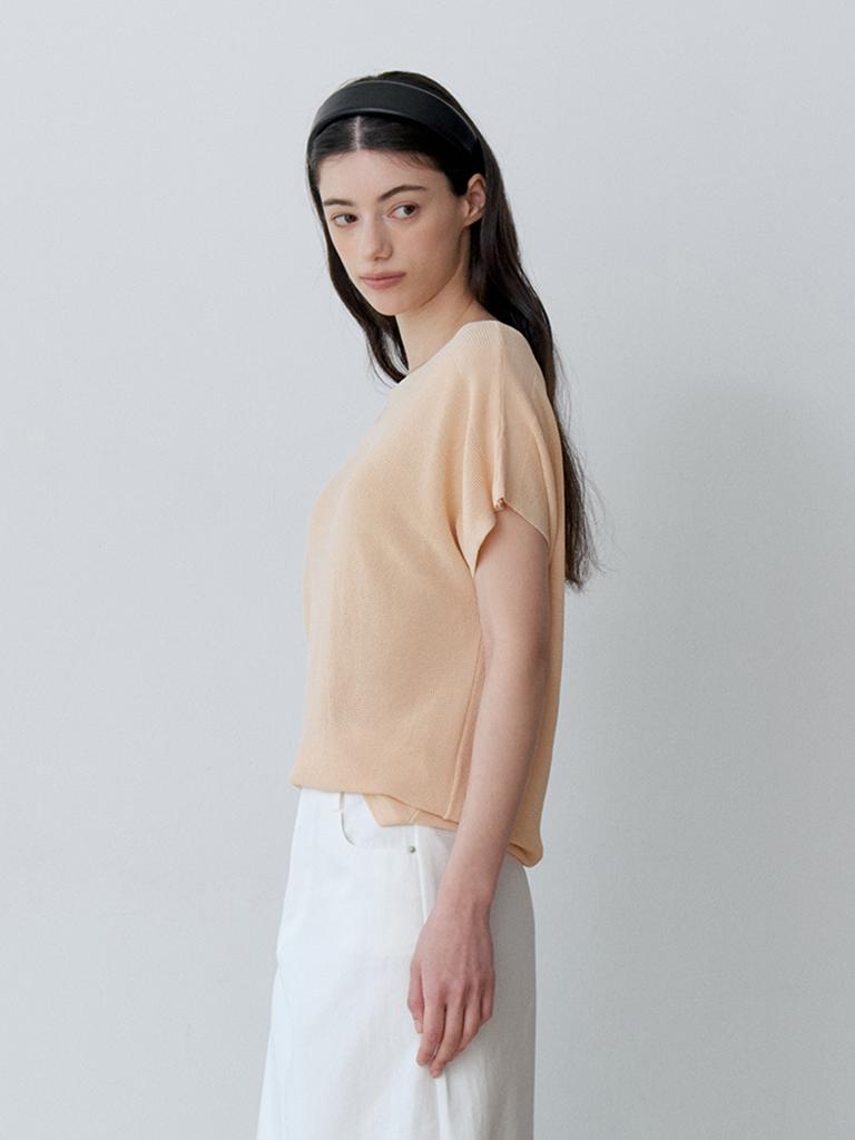 Le Studio Cool Air Boat Neck Short Sleeve Knit (Lor)