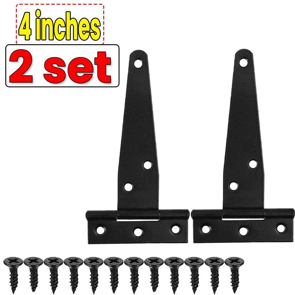 3/4/6 Inch Black T-Strap Hinges Rustic Gate Strap Hinge Rustproof Gate Door Black Hinges for Windows, Fence and Barn Gates