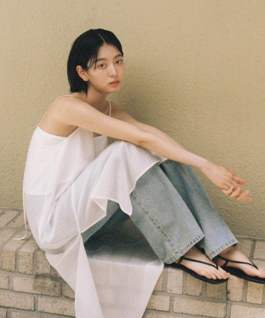 Ost Kaka Layered See-Through Slit Dress Ivory