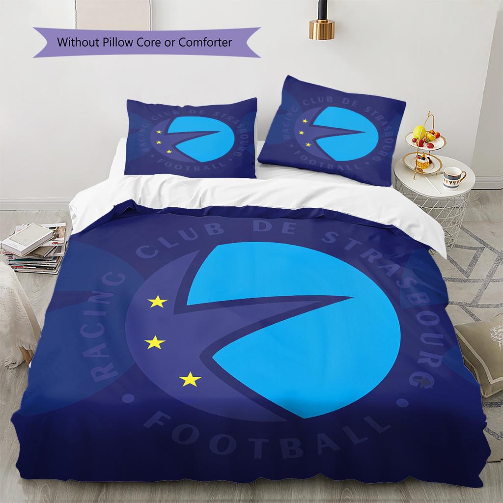 Set Copripiumino Trapuntato con Fantasia RC Strasbourg Alsace Decorazione per la Casa Regalo (1 * copripiumino + 2 * federe senza imbottitura)