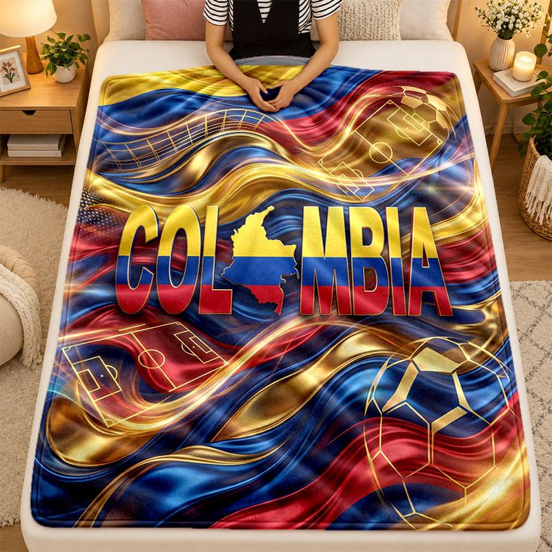 Flannel BlanketColombia Football Warm Soft Throw Blanket for Indoor Sofa Bed Living Room Use