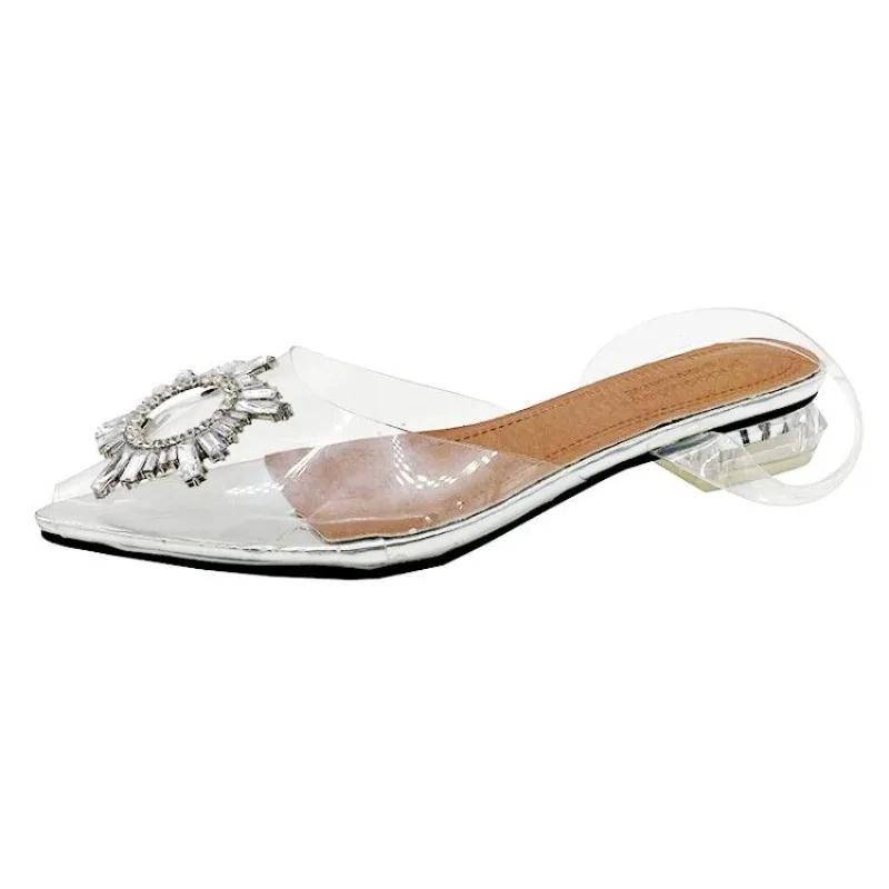 2024 Spring and Autumn Fashion New Sexy Banquet Transparent Comfortable Crystal Women's High Heels Zapatos Mujer