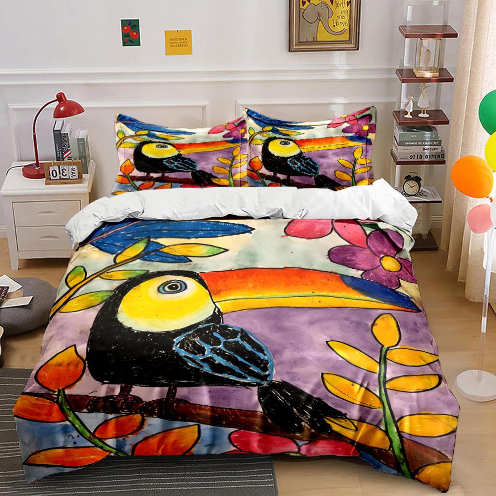 Colorful Toucan and Foliage. Bedding Sets Duvet Cover Sets Duvet Covers Pillowcases(1 * Duvet Cover 2 * Pillowcases, Without Duvet Insert)