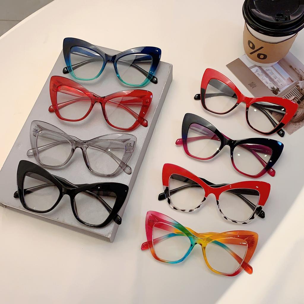Oversized Cat Eye Glasses Women Stylish Vintage Blue Light Blocking Eyewear Butterfly Shaped Candy Color Rim Eyeglasses