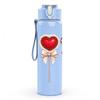 1PC Plaid Ribbon Heart Ornament Print 750ml Color Plastic Sports Water Bottle Leakproof Flip Straw Lid Suitable for Sports Office Home Use