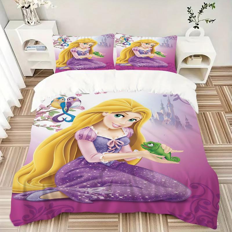 Prinzessin Rapunzels Garten Druck 3-teiliges Bettwäsche-Set Bettbezug mit 2 Kissenbezügen Zuhause Geburtstagsgeschenk