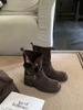 Cowhide Version~ Grape Mother Same Height Increase 5.5cm Martin Boots Women's Maillard Thick Heel Boots Thick-soled Buckle Short Boots