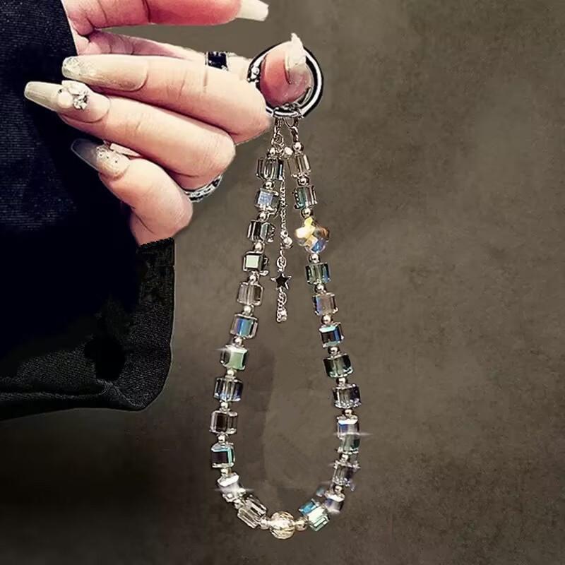 

Luxury Crystal Bead Mobile Phone Lanyard Hand-Held Chain Wrist Short Hanging Rope With Clip For Phone Case Key Chain Bag Pendant синій