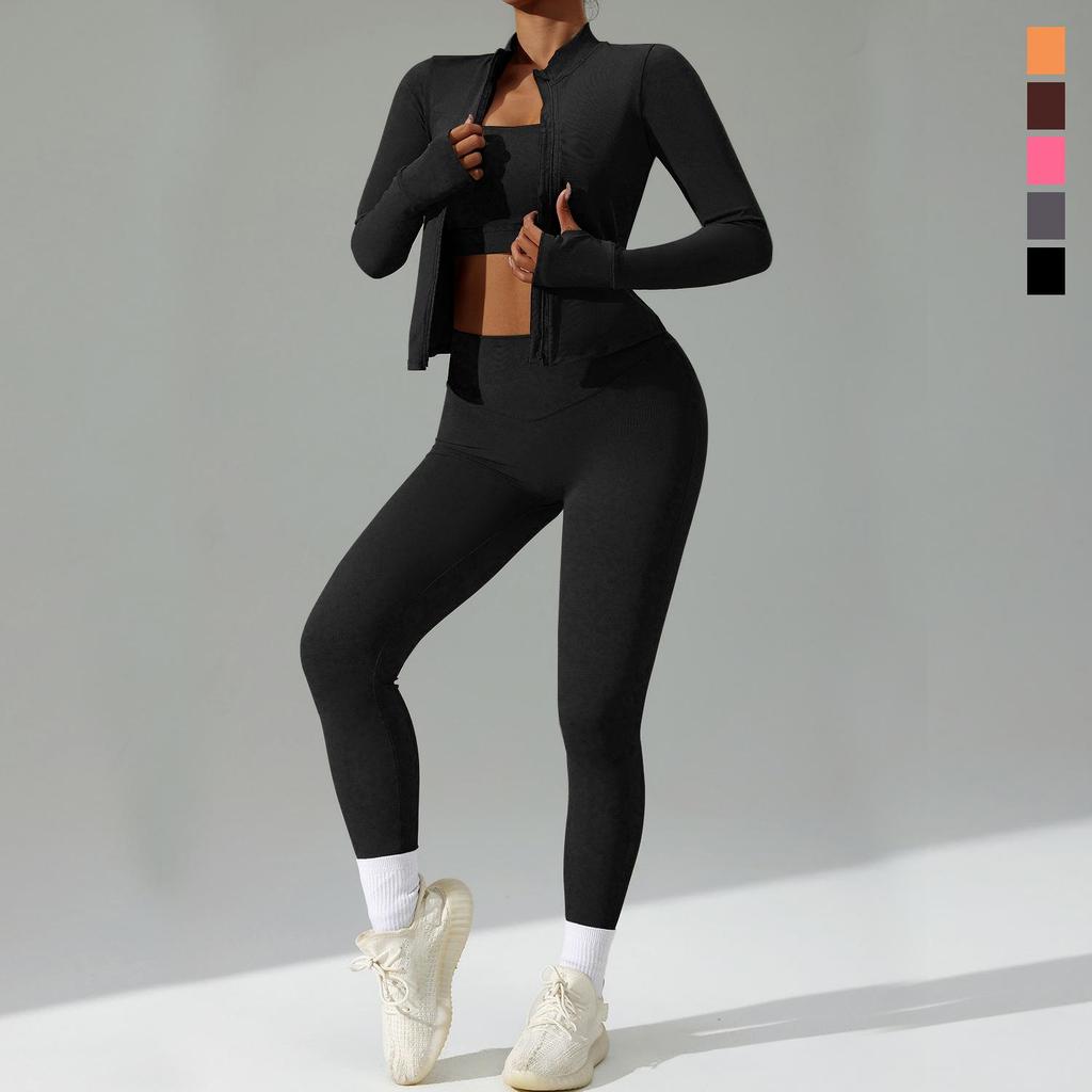 Women's Quick-Dry Breathable Three-Piece Cardigan Yoga Sportswear Suit