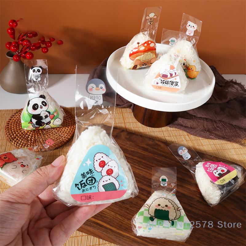 100Pcs Cute Cartoon Triangle Rice Ball Packing Bag Seaweed Sushi Mould Bag Sushi Bento Accessories Seaweed Rice Ball Sushi Bag